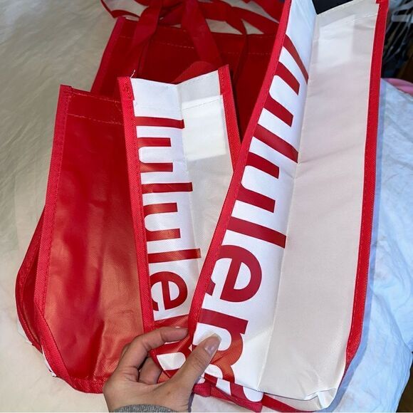 Bundle 2 Lululemon Holiday Reusable Shopping Gift Bag Totes Red and White - Picture 4 of 4